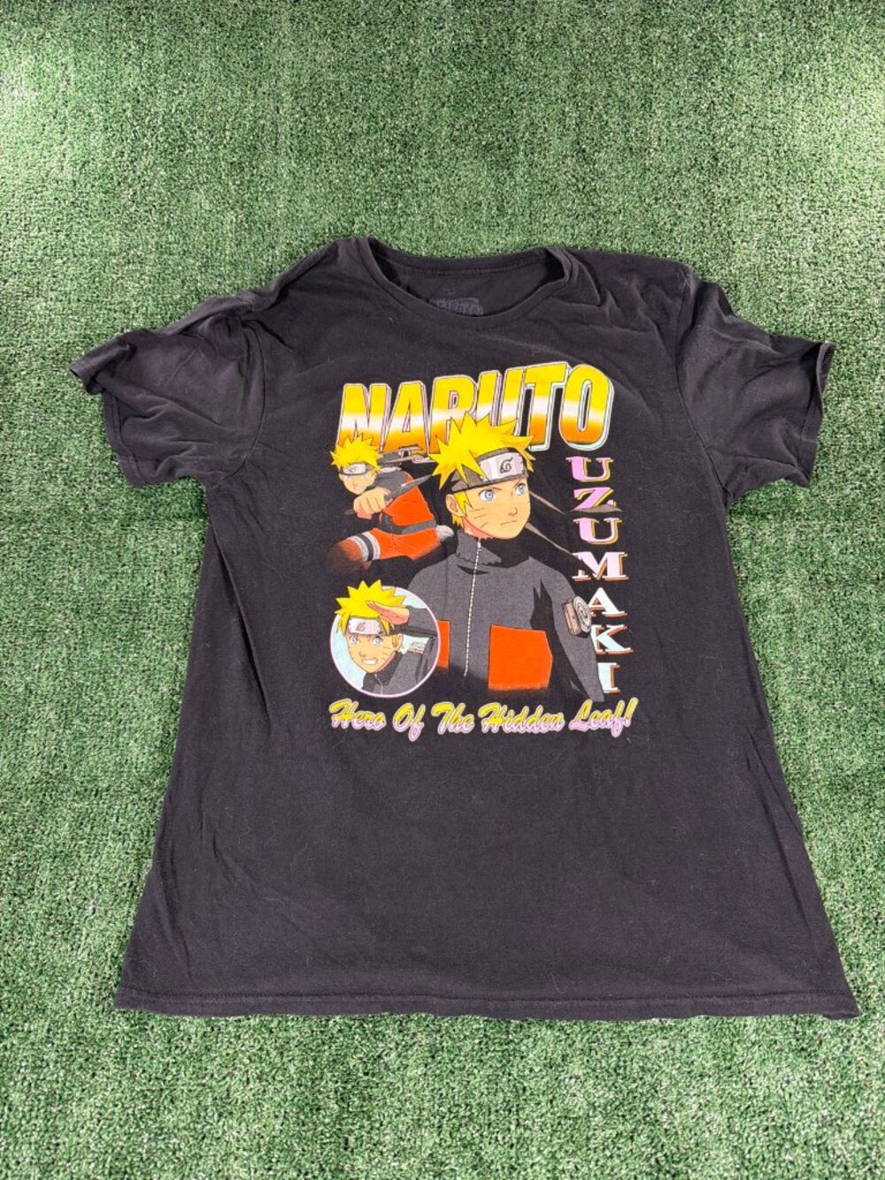 Naruto Shippuden Uzumaki Hero of the Hidden Leaf Tee Adult L Black